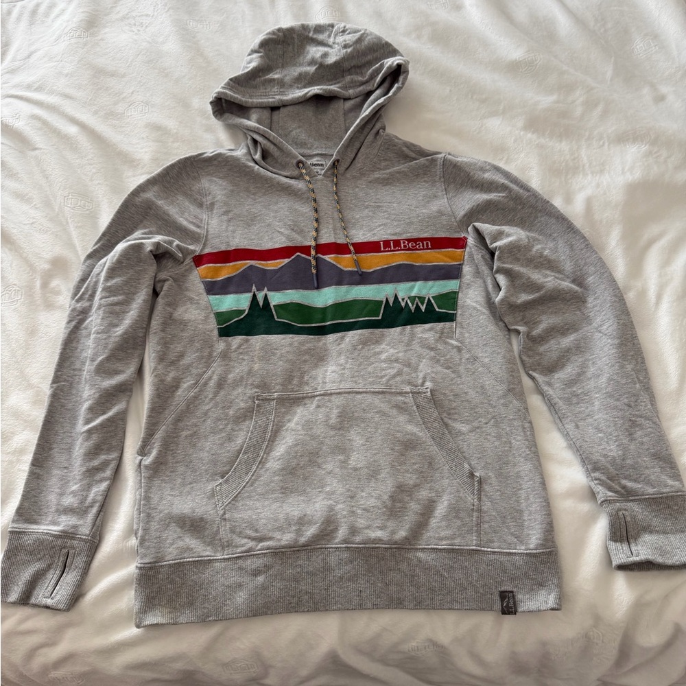 L.L. Bean Gray Hoodie with multi-color Design, sm-med